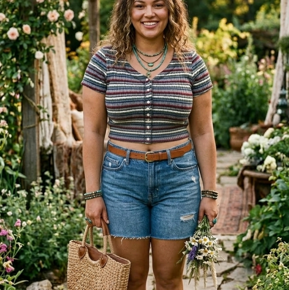 Bonique Striped Multicolor Crop Top